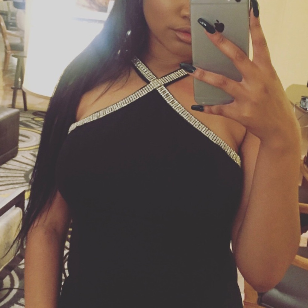 Long Black Crystal Prom Dress